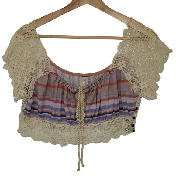 Free People Aruba Crochet Multi Color Striped Crop Top Size Large - Picture 2 of 12